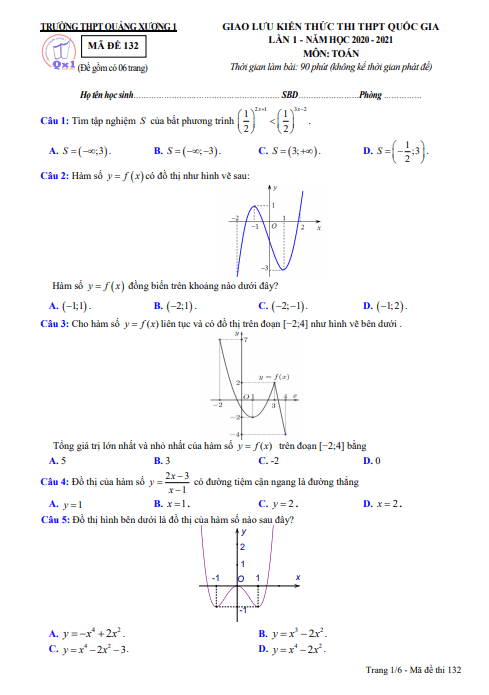 đề thi thử toán thpt quốc gia 2021 lần 1 trường thpt quảng xương 1 – thanh hóa