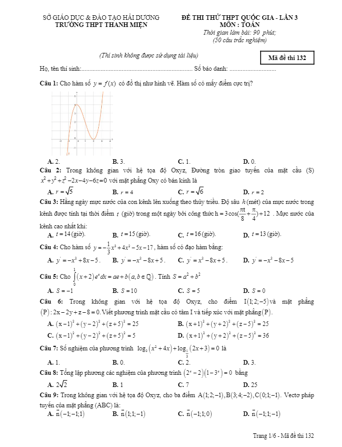 đề thi thử toán thptqg 2018 trường thpt thanh miện – hải dương lần 3