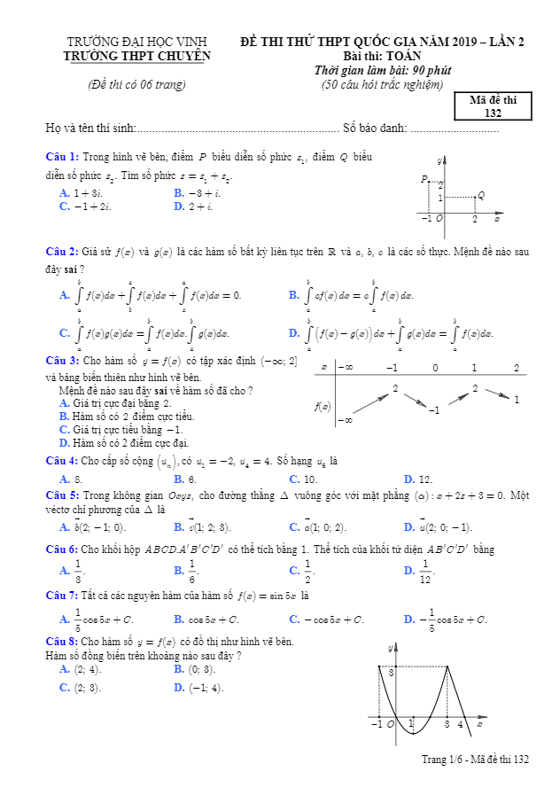 đề thi thử toán thptqg 2019 lần 2 trường thpt chuyên đại học vinh – nghệ an
