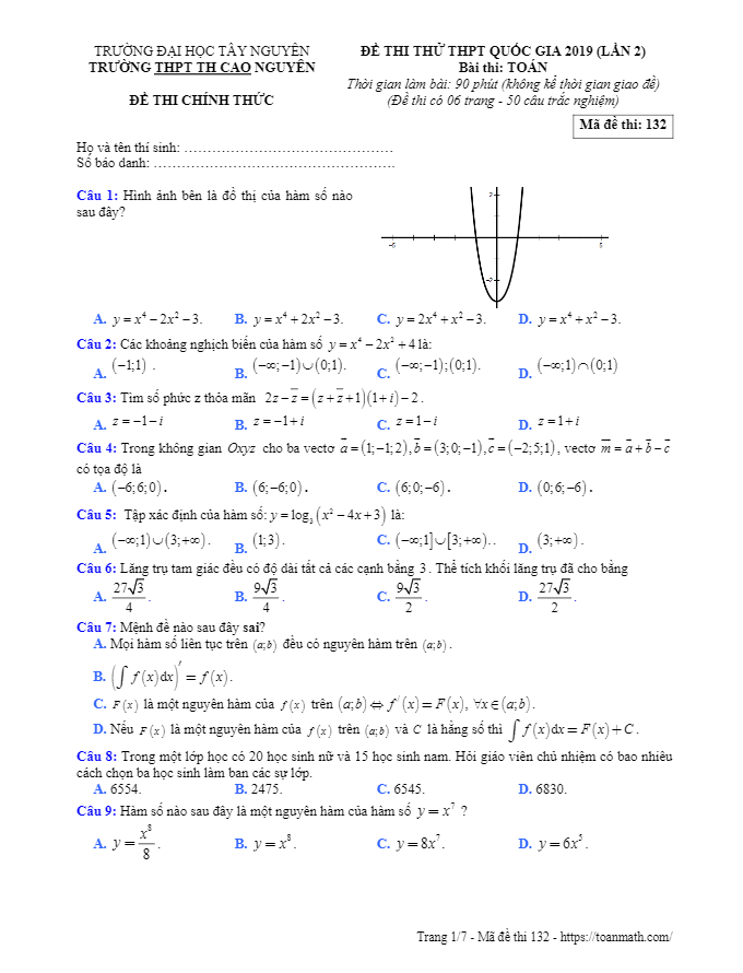 đề thi thử toán thptqg 2019 lần 2 trường thpt th cao nguyên – đắk lắk