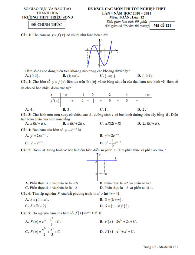 đề thi thử toán tốt nghiệp thpt 2021 lần 4 trường triệu sơn 3 – thanh hóa