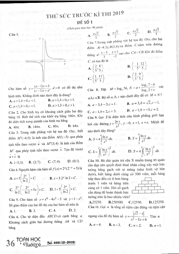 đề thử sức trước kỳ thi thpt quốc gia 2019 môn toán – toán học tuổi trẻ (đề số 1)