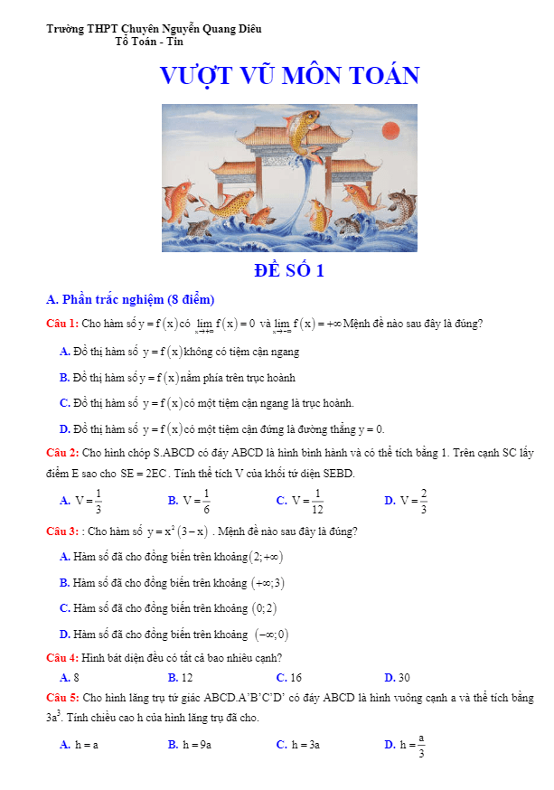 đề vượt vũ môn toán 2018 lần 1 trường thpt chuyên nguyễn quang diêu – đồng tháp