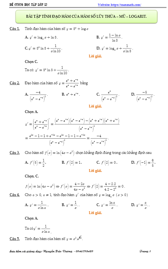 giải chi tiết các dạng toán lũy thừa, mũ và logarit – nguyễn bảo vương