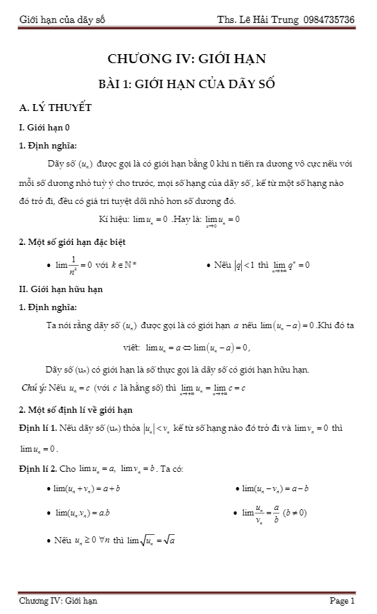 giới hạn của dãy số, giới hạn của hàm số và hàm số liên tục – lê hải trung