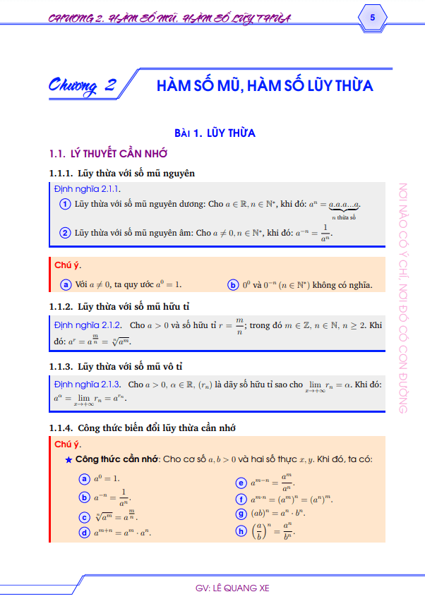 hàm số lũy thừa, hàm số mũ và hàm số logarit – lê quang xe