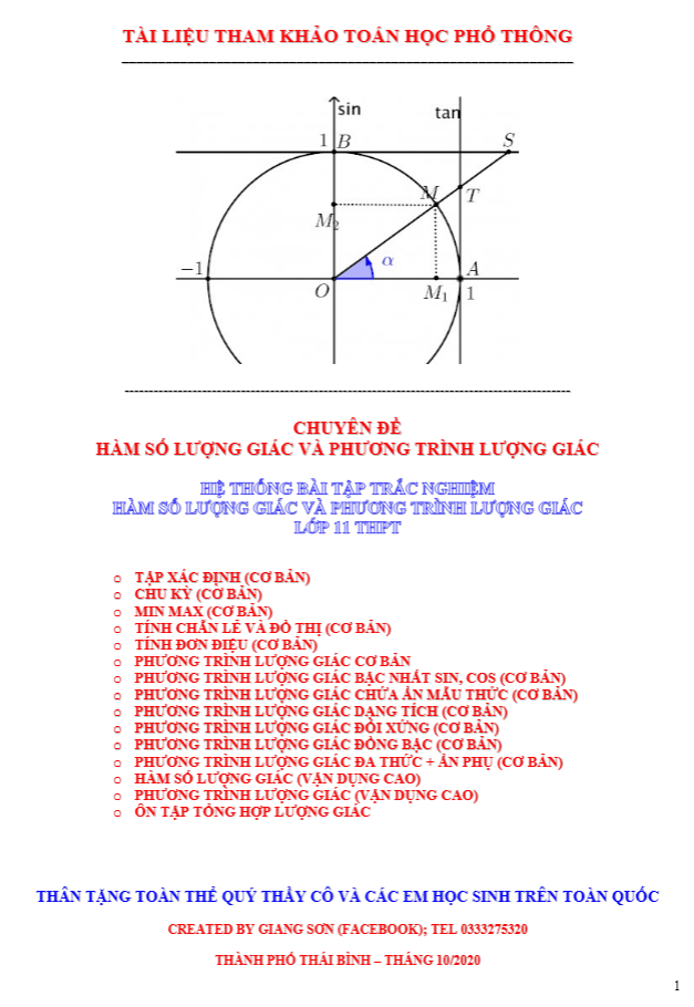 hệ thống bài tập trắc nghiệm hàm số lượng giác và phương trình lượng giác