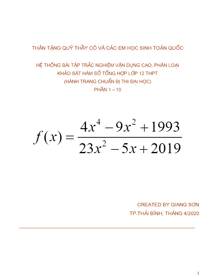 hệ thống bài tập trắc nghiệm vdc, phân loại khảo sát hàm số (phần 1 – 10)