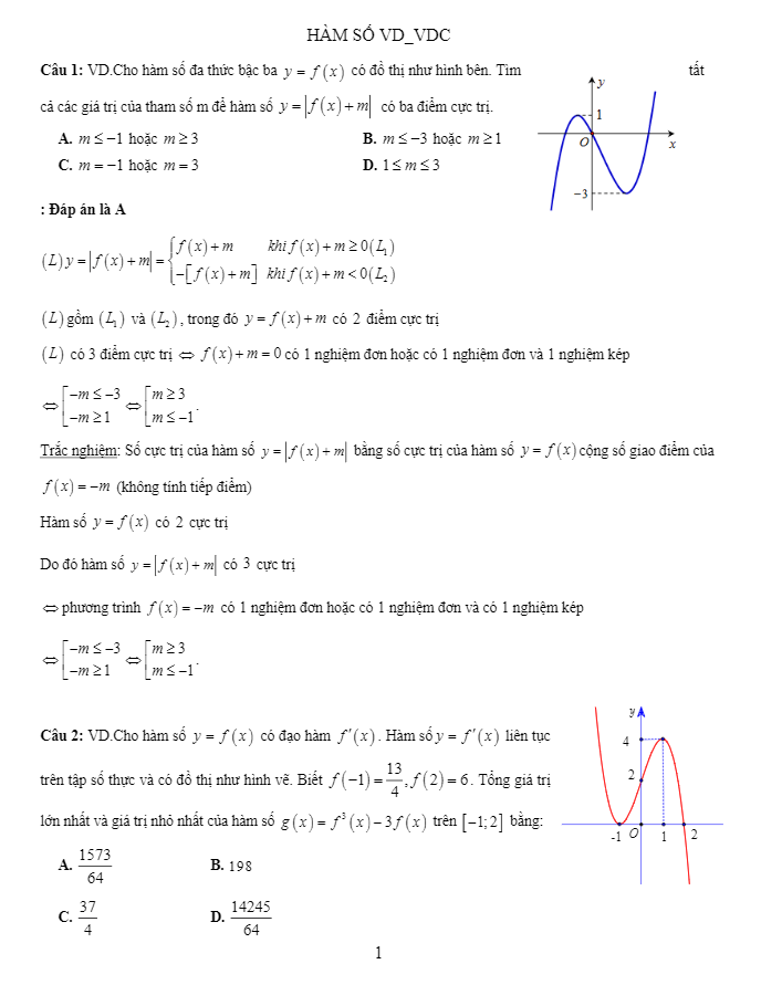 hướng dẫn giải 60 bài toán hàm số và đồ thị vd – vdc