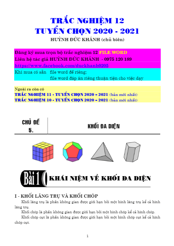 khối đa diện và thể tích của chúng – huỳnh đức khánh
