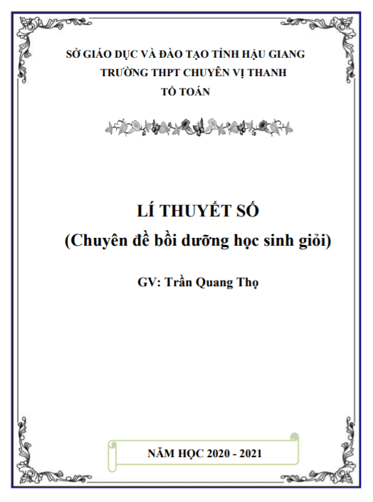 lí thuyết số (chuyên đề bồi dưỡng học sinh giỏi toán thpt) – trần quang thọ