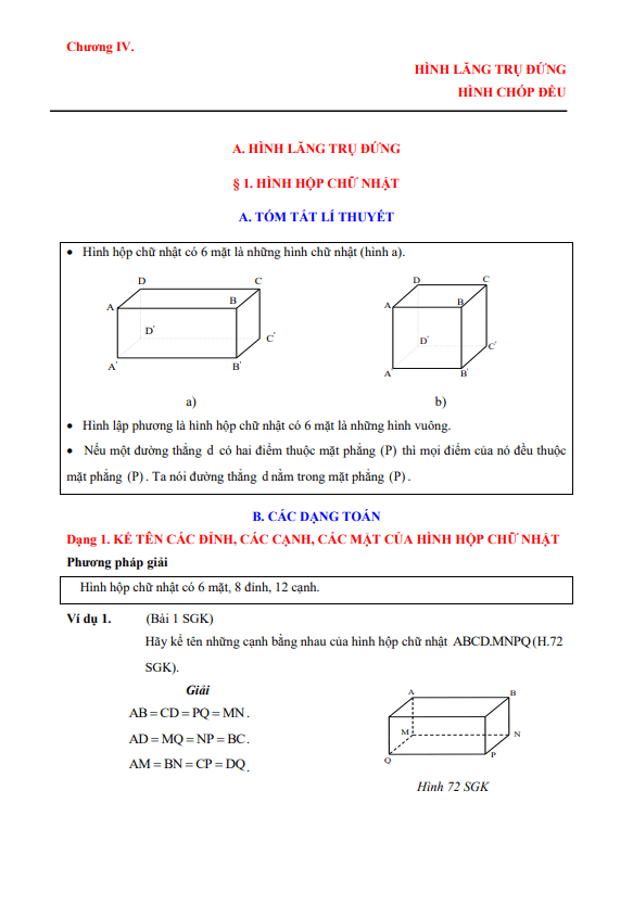lý thuyết, các dạng toán và bài tập hình lăng trụ đứng, hình chóp đều
