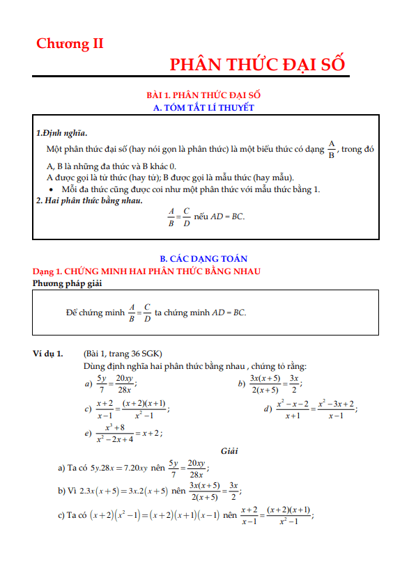 lý thuyết, các dạng toán và bài tập phân thức đại số