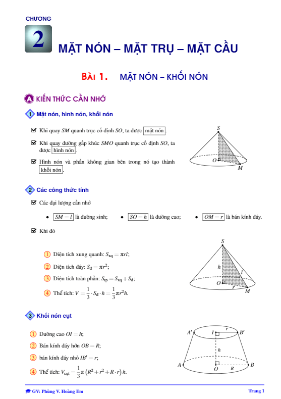 lý thuyết và bài tập mặt nón – mặt trụ – mặt cầu – phùng hoàng em