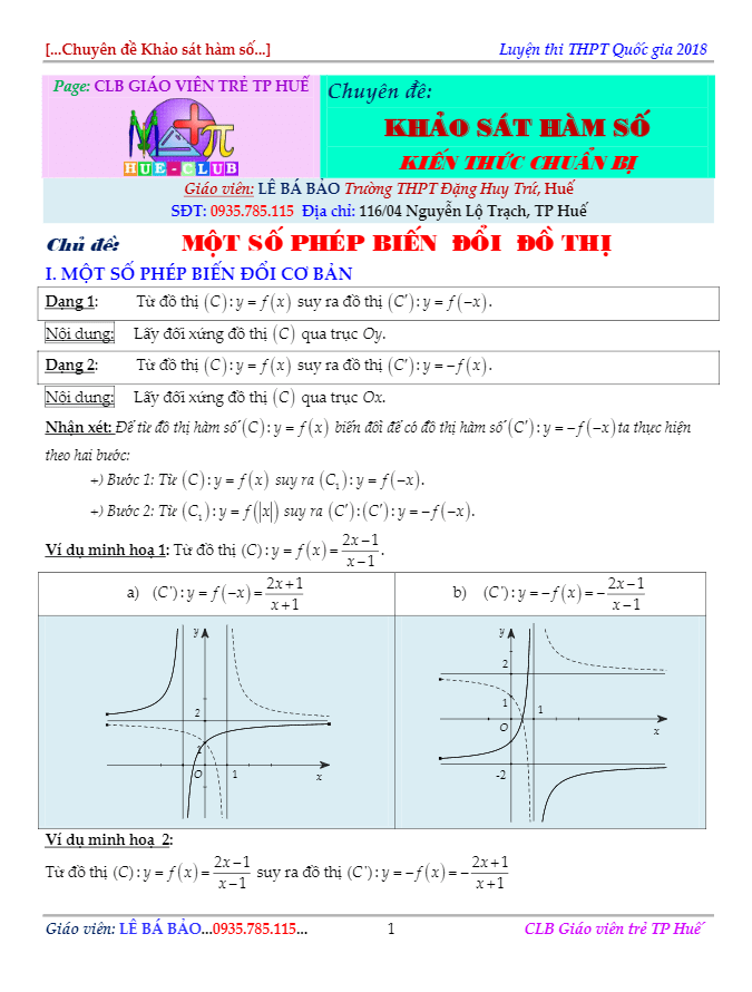 một số phép biến đổi đồ thị hàm số – lê bá bảo