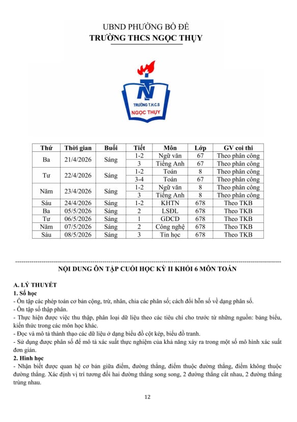 ôn tập cuối học kỳ 2 toán 6 năm 2025 – 2026 trường thcs ngọc thụy – hà nội