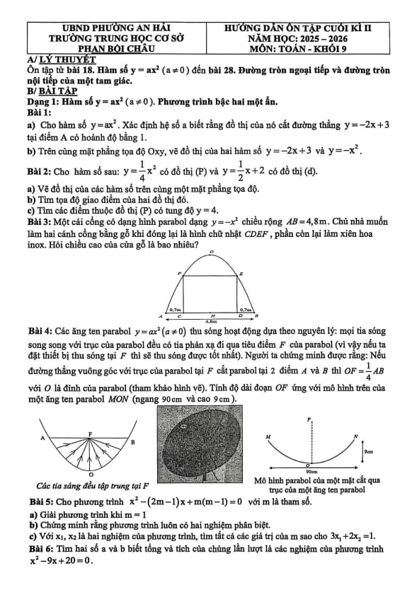ôn tập cuối kì 2 toán 9 năm 2025 – 2026 trường thcs phan bội châu – đà nẵng