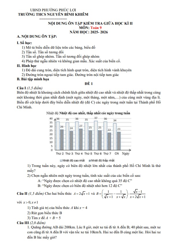 ôn tập giữa kì 2 toán 9 năm 2025 – 2026 trường thcs nguyễn bỉnh khiêm – hà nội