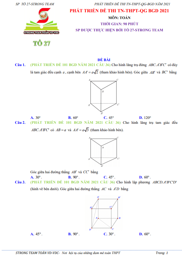 phát triển các bài toán vd – vdc trong đề thi tn thpt 2021 môn toán (đợt 1)