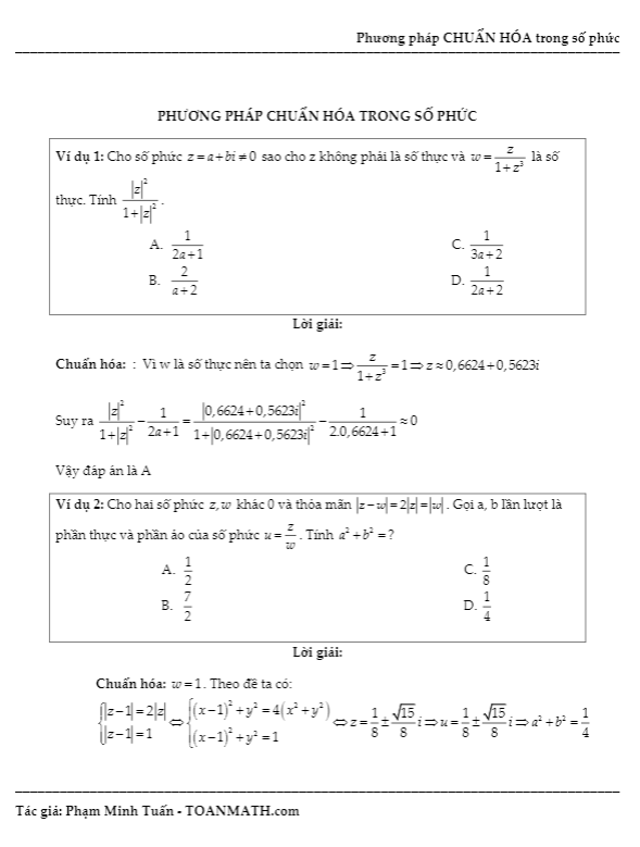 phương pháp chuẩn hóa trong số phức – phạm minh tuấn
