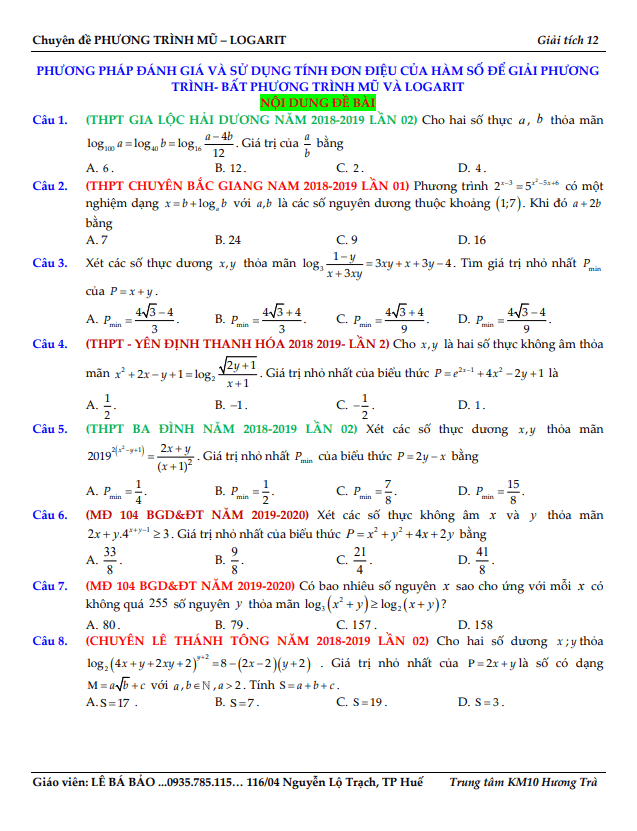 phương pháp đánh giá và sử dụng tính đơn điệu hàm số để giải pt – bpt mũ và lôgarit