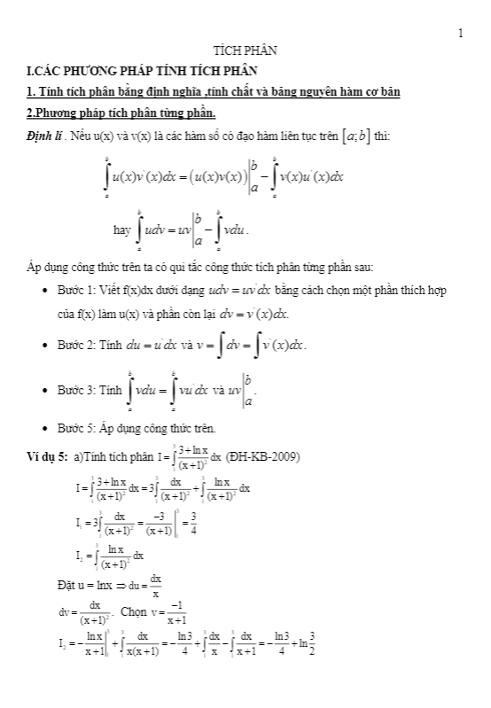 phương pháp giải các dạng tích phân thường gặp