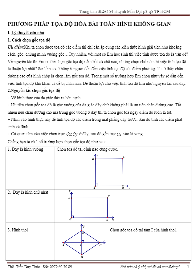 phương pháp tọa độ hóa bài toán hình không gian – trần duy thúc