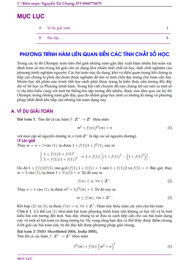 phương trình hàm liên quan đến các tính chất số học – nguyễn tài chung
