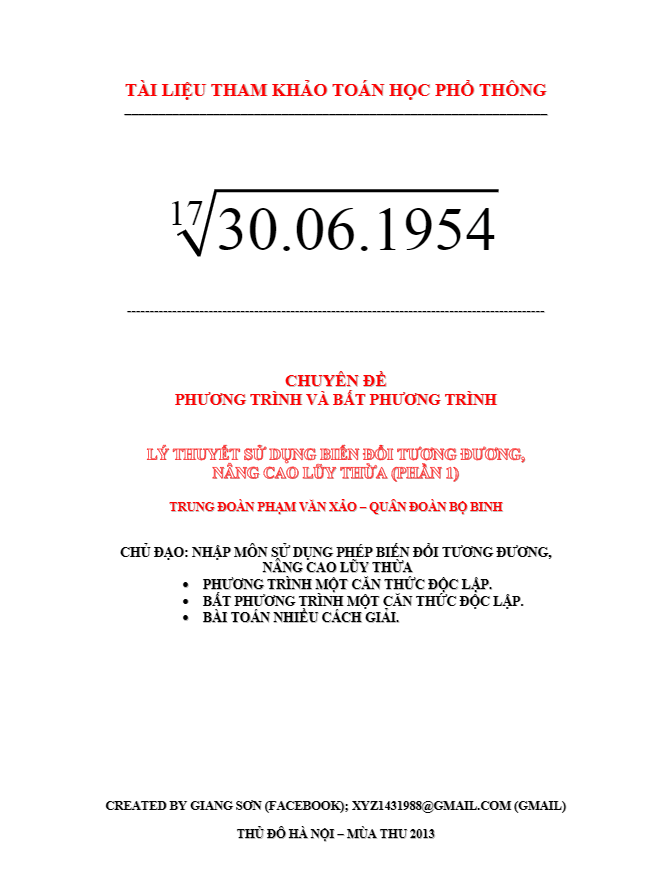 sử dụng biến đổi tương đương giải phương trình chứa căn đơn giản – lương tuấn đức