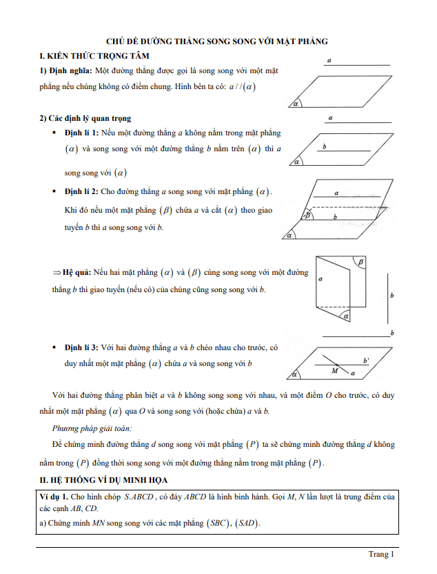tài liệu chủ đề đường thẳng song song với mặt phẳng
