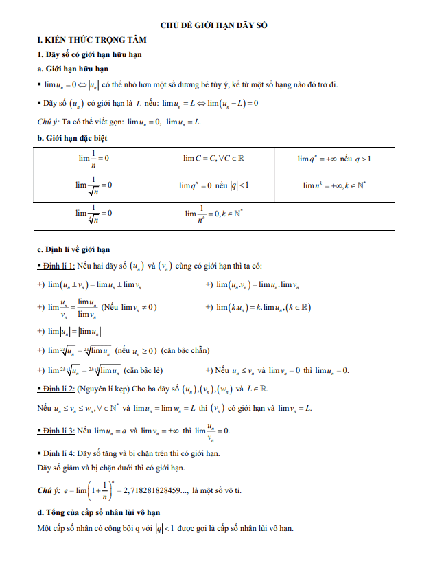 tài liệu chủ đề giới hạn dãy số