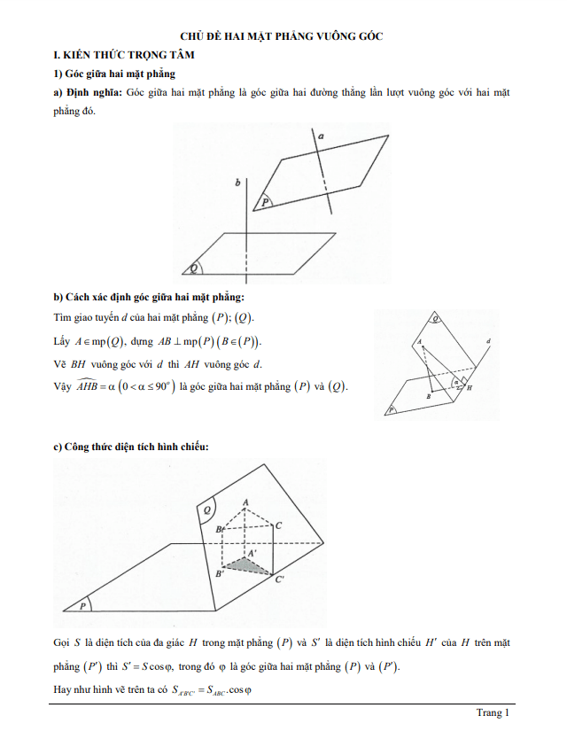 tài liệu chủ đề hai mặt phẳng vuông góc