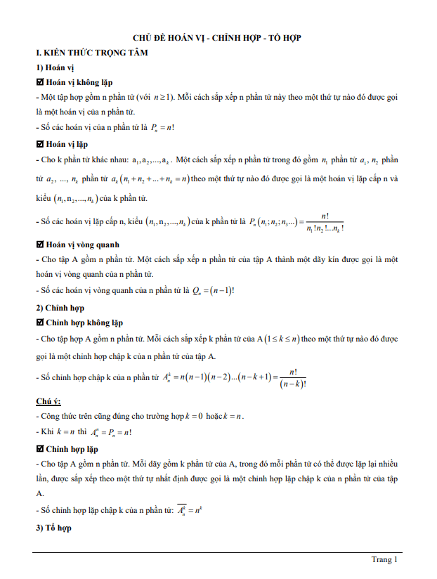 tài liệu chủ đề hoán vị – chỉnh hợp – tổ hợp