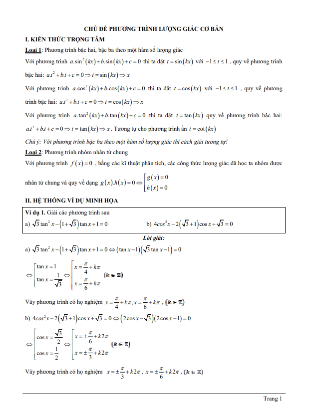 tài liệu chủ đề phương trình lượng giác cơ bản