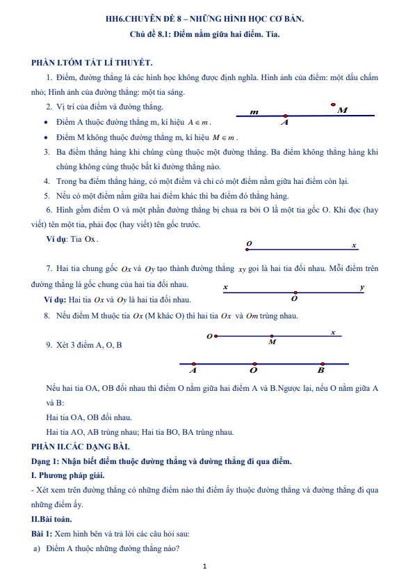 tài liệu dạy thêm – học thêm chuyên đề điểm nằm giữa hai điểm, tia