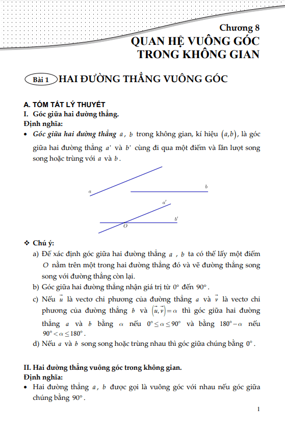 tài liệu quan hệ vuông góc trong không gian toán 11 ctst