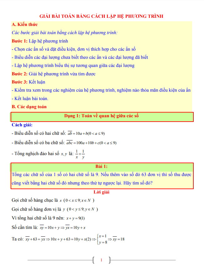 tài liệu toán 9 chủ đề giải bài toán bằng cách lập hệ phương trình