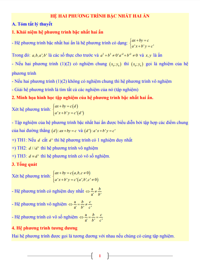 tài liệu toán 9 chủ đề hệ hai phương trình bậc nhất hai ẩn