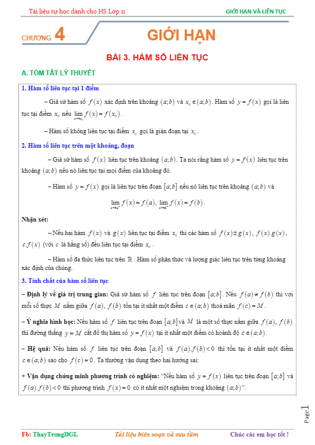tài liệu tự học hàm số liên tục – nguyễn trọng
