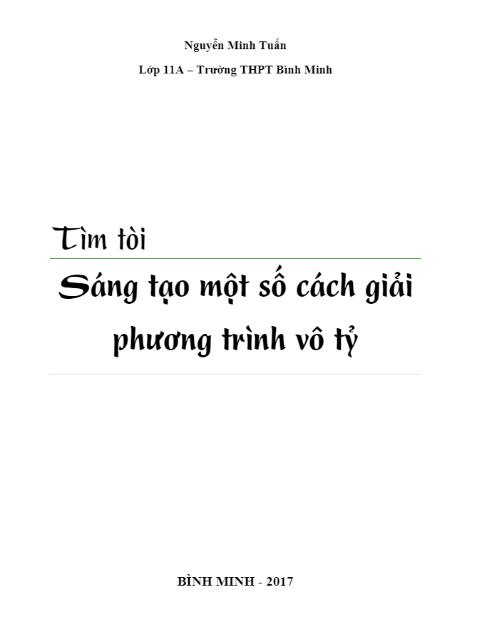 tìm tòi sáng tạo một số cách giải phương trình vô tỷ – nguyễn minh tuấn