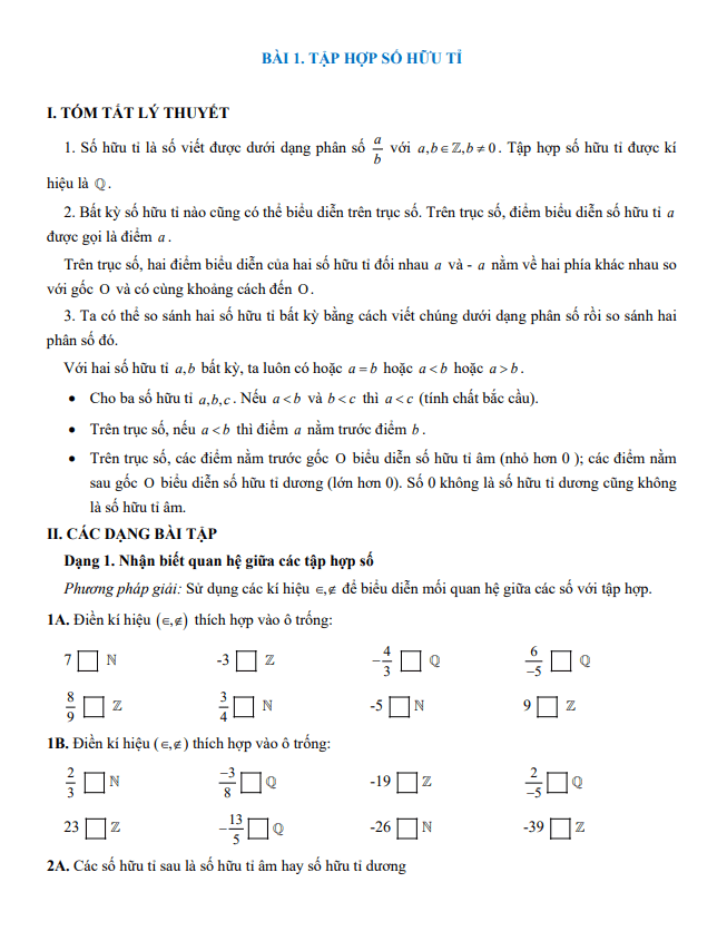 tóm tắt lý thuyết và các dạng bài tập số hữu tỉ toán 7