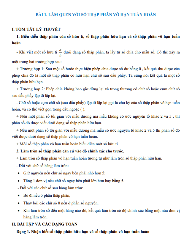 tóm tắt lý thuyết và các dạng bài tập số thực toán 7