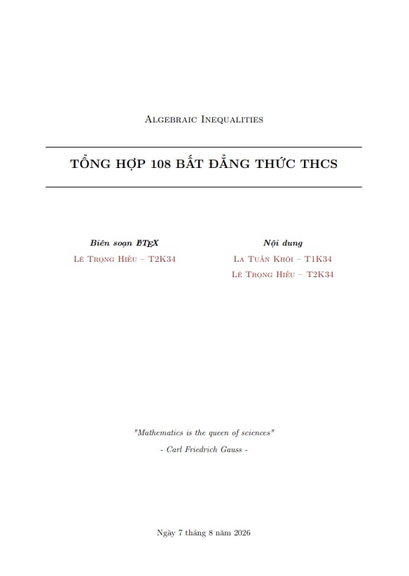 tổng hợp 108 bài tập bất đẳng thức toán thcs có lời giải chi tiết