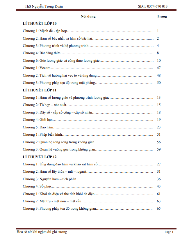 tổng hợp lý thuyết toán thpt – nguyễn trọng đoàn
