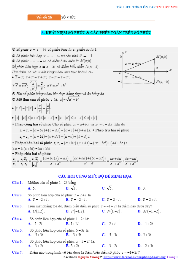 tổng ôn tập tn thpt 2020 môn toán: số phức