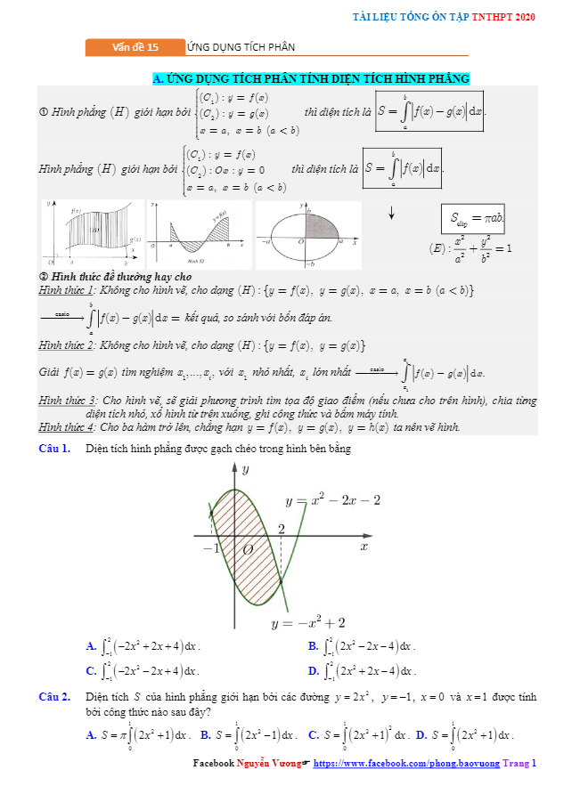 tổng ôn tập tn thpt 2020 môn toán: ứng dụng của tích phân