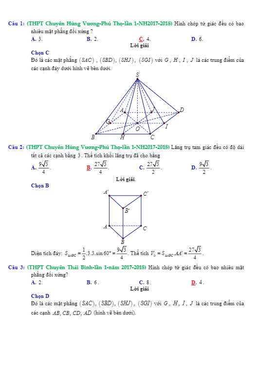 trắc nghiệm khối đa diện có giải chi tiết trong các đề thi thử toán 2018