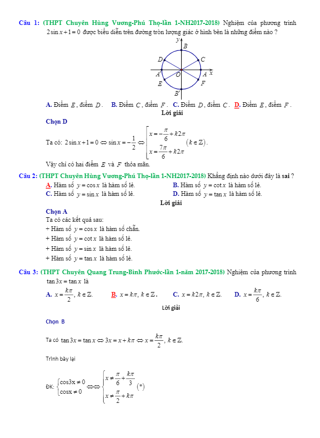 trắc nghiệm lượng giác có lời giải chi tiết trong các đề thi thử toán 2018