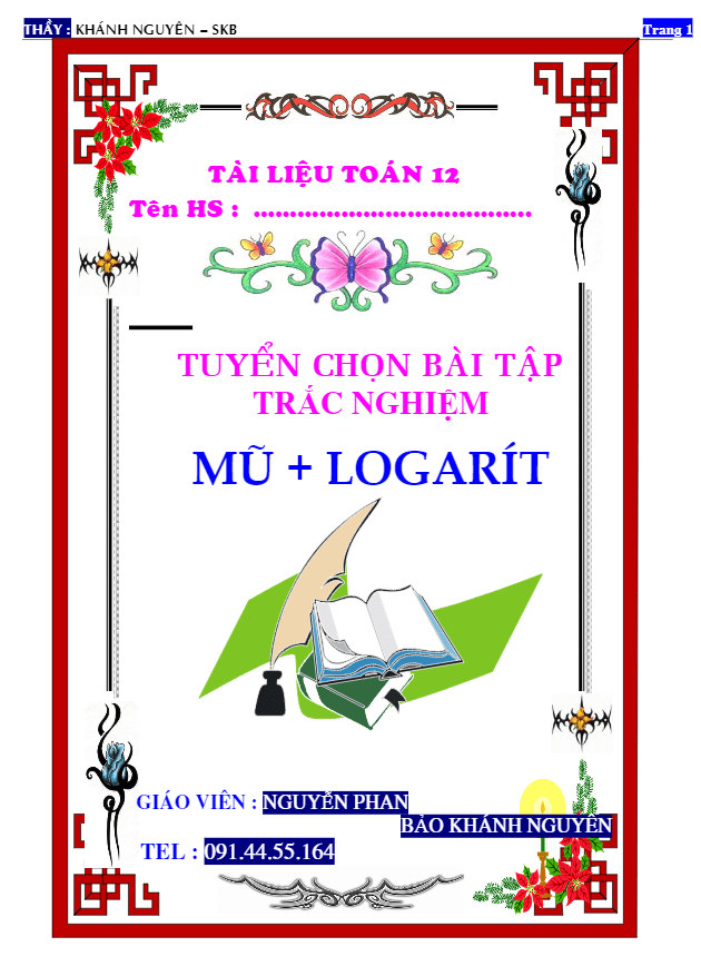 tuyển chọn bài tập trắc nghiệm chuyên đề mũ và logarit – nguyễn khánh nguyên