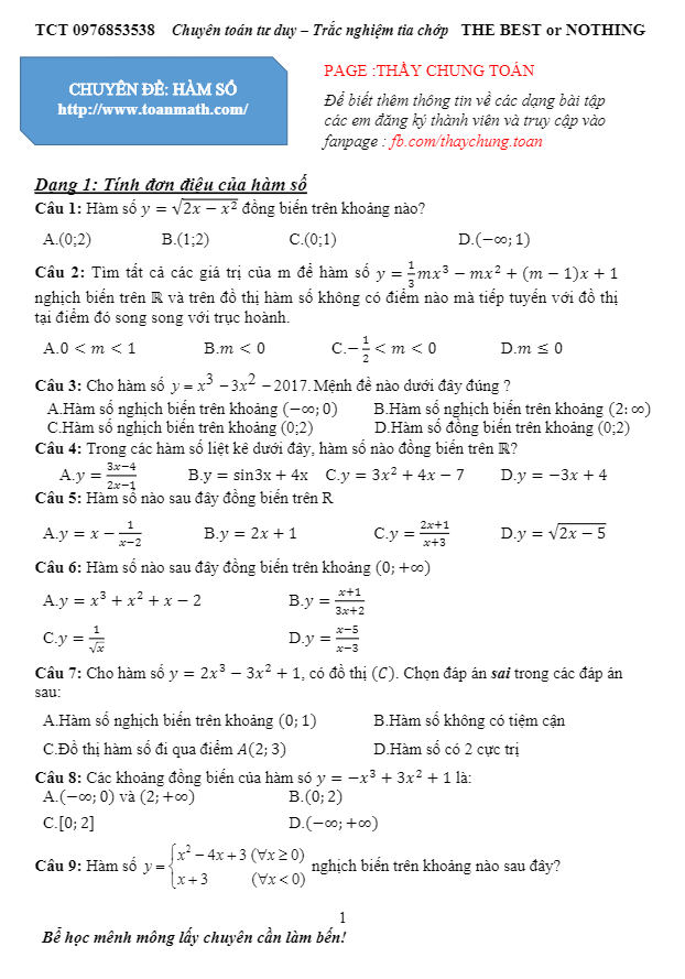 tuyển chọn các bài toán đặc sắc về hàm số – nguyễn chí chung